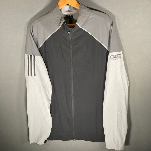 Adidas CHSL Windbreaker Jacket Mens XL Full Zip Lightweight Gray Black Coat - Picture 1 of 12